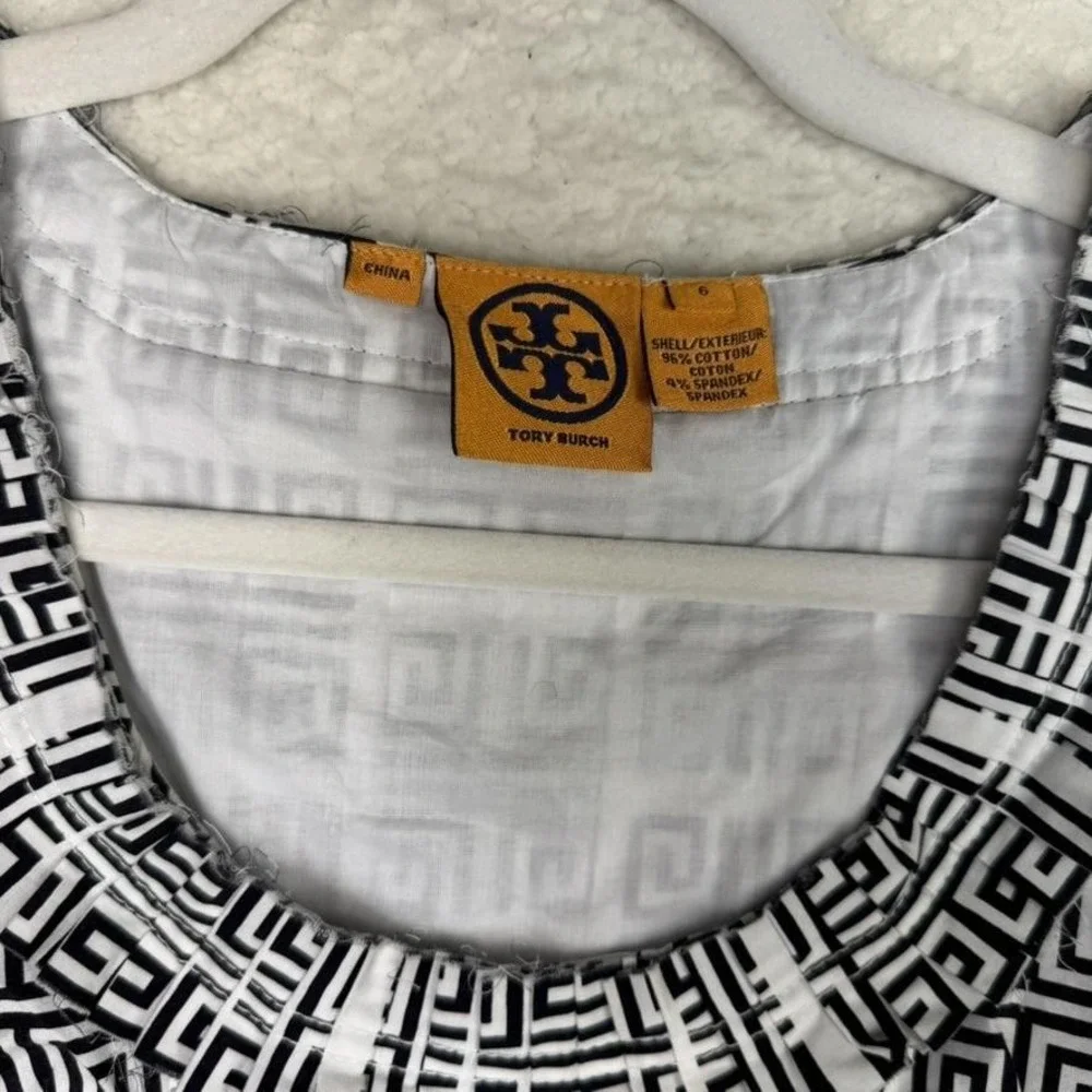 Tory‎ Burch Dress Womens Size 6 Navy White Geometric Sleeveless Zipper Pockets